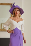Purple White Chiffon Sheath Off the Shoulder High Low Wedding Guest Dress with Sleeves