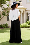 Black and White Chiffon Sheath Long Wedding Guest Dress with Bow