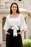 Black and White Chiffon Sheath Long Wedding Guest Dress with Bow