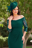 Dark Green Sheath Off the Shoulder Long Wedding Guest Dress with Slit