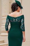Dark Green Sheath Off the Shoulder Long Wedding Guest Dress with Slit