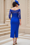 Dark Green Sheath Off the Shoulder Long Wedding Guest Dress with Slit