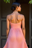 A Line Chiffon Sunset Pleated Spaghetti Straps Maxi Bridesmaid Dress