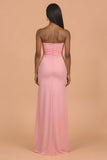 Chiffon Blush Strapless Sheath Maxi Bridesmaid Dress with Slit