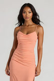 Sunset Sheath Maxi Spandex Spaghetti Straps Bridesmaid Dress with Slit