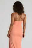 Sunset Sheath Maxi Spandex Spaghetti Straps Bridesmaid Dress with Slit