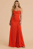 Burgundy Ruched A Line Spaghetti Straps Maxi Bridesmaid Dress