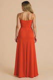 Burgundy Ruched A Line Spaghetti Straps Maxi Bridesmaid Dress