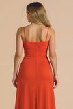 Burgundy Ruched A Line Spaghetti Straps Maxi Bridesmaid Dress