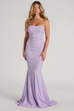 Elegant Lilac Mermaid Chiffon Strapless Maxi Bridesmaid Dress