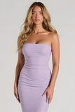 Elegant Lilac Mermaid Chiffon Strapless Maxi Bridesmaid Dress