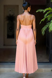 Chiffon A Line Pleated Sunset Spaghetti Straps Long Bridesmaid Dress