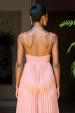 Chiffon A Line Pleated Sunset Spaghetti Straps Long Bridesmaid Dress