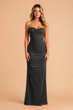 Black Sheath Sweetheart Ruched Long Bridesmaid Dress