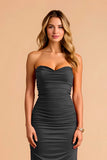 Black Sheath Sweetheart Ruched Long Bridesmaid Dress