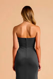 Black Sheath Sweetheart Ruched Long Bridesmaid Dress