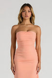 Sheath Sunset Chiffon Strapless Maxi Bridesmaid Dress with Ruffles