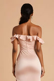 Candy Pink Chiffon Sheath Maxi Ruffled Bridesmaid Dress with Slit