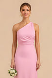 Candy Pink Maxi Chiffon Sheath One Shoulder Bridesmaid Dress