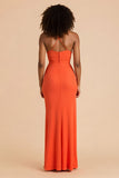 Orange Sheath Spaghetti Straps Cut Out Ruched Maxi Bridesmaid Dress