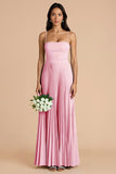 Sky Blue A Line Chiffon Spaghetti Straps Maxi Pleated Bridesmaid Dress