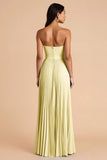 Sky Blue A Line Chiffon Spaghetti Straps Maxi Pleated Bridesmaid Dress