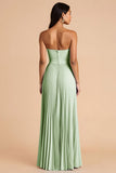 Sky Blue A Line Chiffon Spaghetti Straps Maxi Pleated Bridesmaid Dress