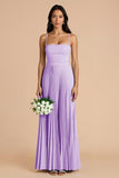 Sky Blue A Line Chiffon Spaghetti Straps Maxi Pleated Bridesmaid Dress