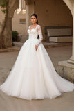 Ivory Tulle Ball Gown Sweep Train Wedding Dress with Lace