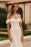 Ivory Mermaid Off the Shoulder Sweep Train Simple Wedding Dress