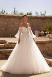 Ivory Tulle Flutter Sleeves Ball Gown Sweep Train Wedding Dress