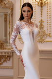 Mermaid Ivory Satin Sweep Train Wedding Dress with Sleeves