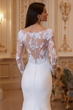 Mermaid Ivory Satin Sweep Train Wedding Dress with Sleeves