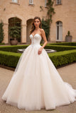 Sweetheart Ivory Ball Gown Tulle Sweep Train Wedding Dress