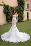 Lace Mermaid Ivory Off the Shoulder Sweep Train Wedding Dress