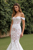 Lace Mermaid Ivory Off the Shoulder Sweep Train Wedding Dress
