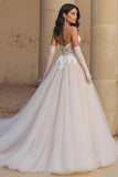 Sweetheart Ivory A Line Tulle Sweep Train Wedding Dress with Lace
