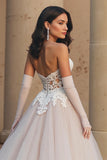 Sweetheart Ivory A Line Tulle Sweep Train Wedding Dress with Lace