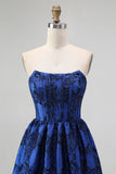 Dark Blue Corset Floral Sweetheart A-Line Maxi Wedding Guest Dress