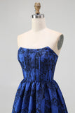 Dark Blue Corset Floral Sweetheart A-Line Maxi Wedding Guest Dress