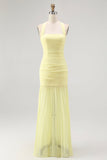 Simple Yellow Sheath Halter Chiffon Maxi Wedding Guest Dress