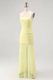 Simple Yellow Sheath Halter Chiffon Maxi Wedding Guest Dress