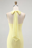 Simple Yellow Sheath Halter Chiffon Maxi Wedding Guest Dress