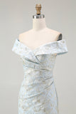 Light Blue Floral Off the Shoulder Mermaid Maxi Wedding Guest Dress