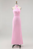 Simple Blush Mermaid Strapless Chiffon Long Wedding Guest Dress