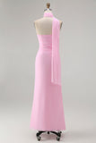 Simple Blush Mermaid Strapless Chiffon Long Wedding Guest Dress