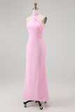 Simple Blush Mermaid Strapless Chiffon Long Wedding Guest Dress