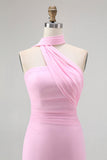 Simple Blush Mermaid Strapless Chiffon Long Wedding Guest Dress