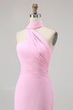 Simple Blush Mermaid Strapless Chiffon Long Wedding Guest Dress