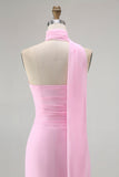 Simple Blush Mermaid Strapless Chiffon Long Wedding Guest Dress